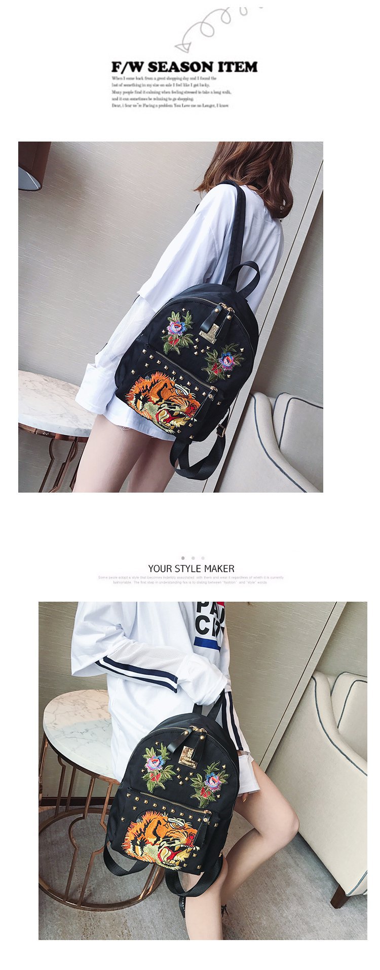 Ethnic Style Women Bag Embroidered Nylon Pouch Bag Leather Backpack Shopkeeper Recommended One Piece Dropshipping