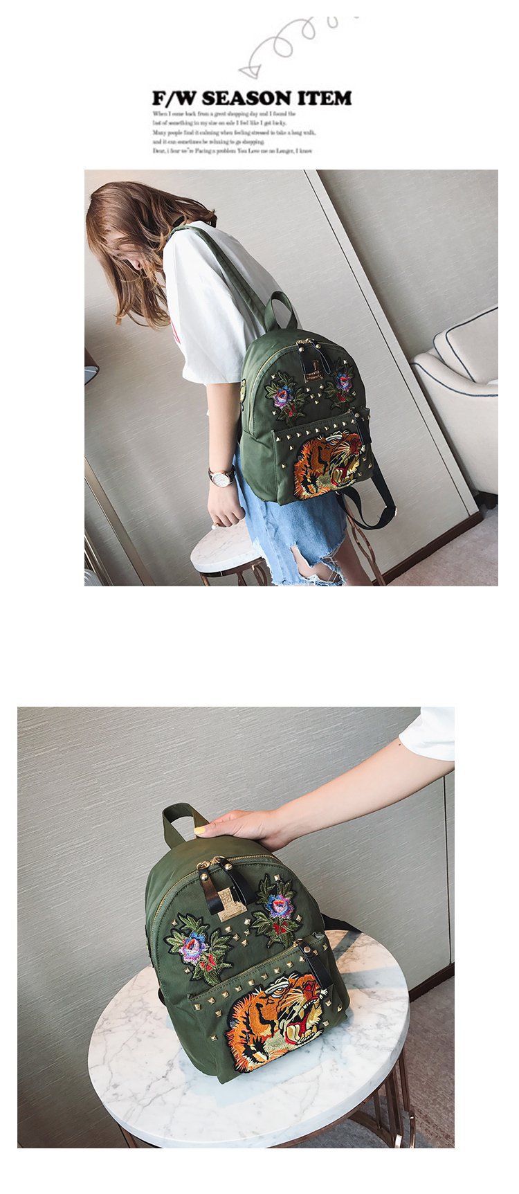 Ethnic Style Women Bag Embroidered Nylon Pouch Bag Leather Backpack Shopkeeper Recommended One Piece Dropshipping