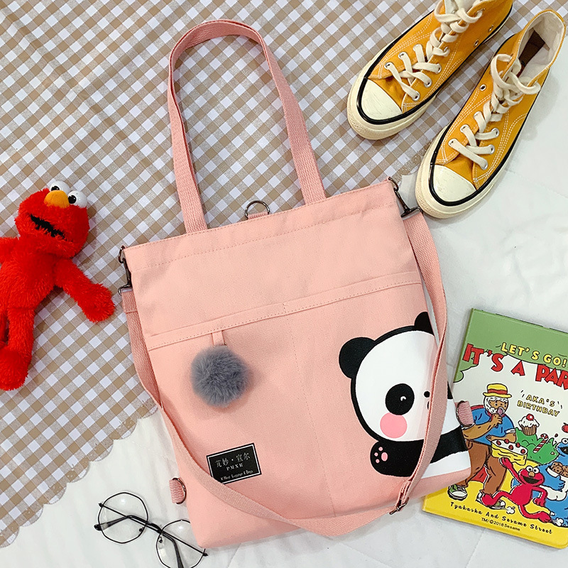 Canvas Bag Female 2021 New Trendy Cute Japanese Large Capacity Student Leisure Portable Crossbody Three-Use Women Bag