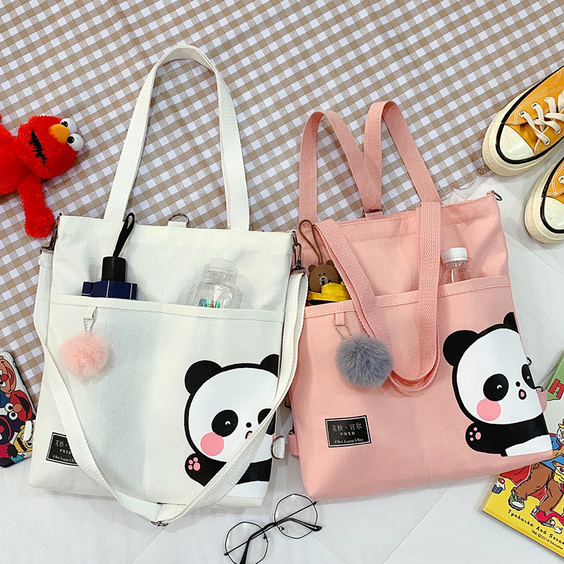 Canvas Bag Female 2021 New Trendy Cute Japanese Large Capacity Student Leisure Portable Crossbody Three-Use Women Bag