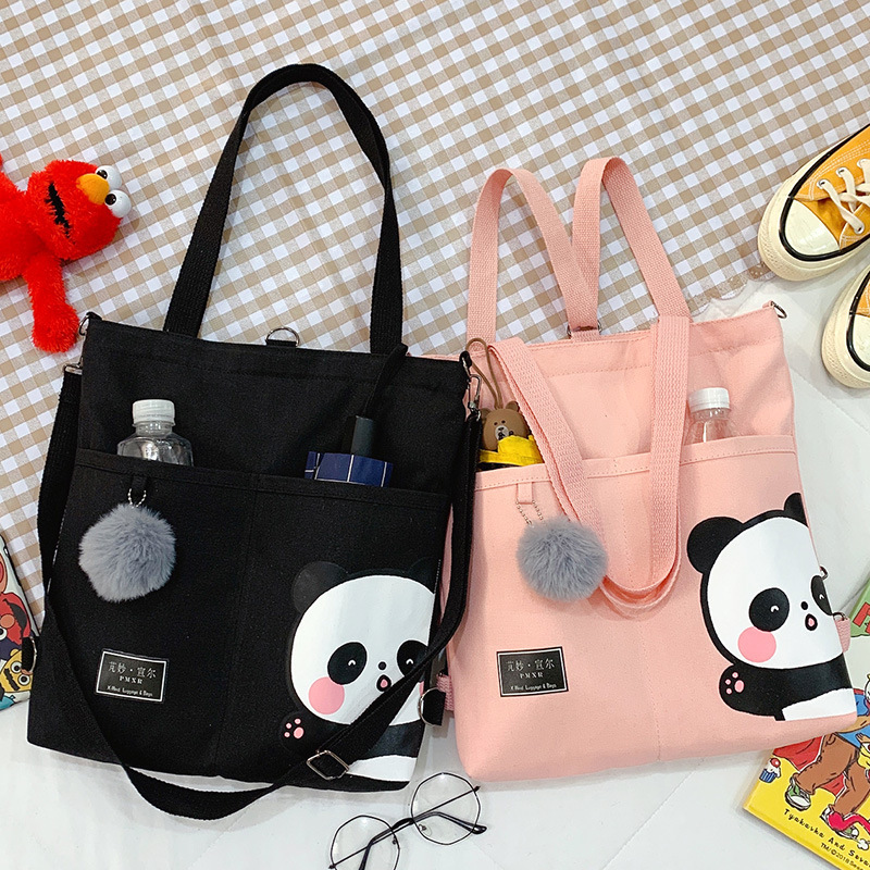 Canvas Bag Female 2021 New Trendy Cute Japanese Large Capacity Student Leisure Portable Crossbody Three-Use Women Bag