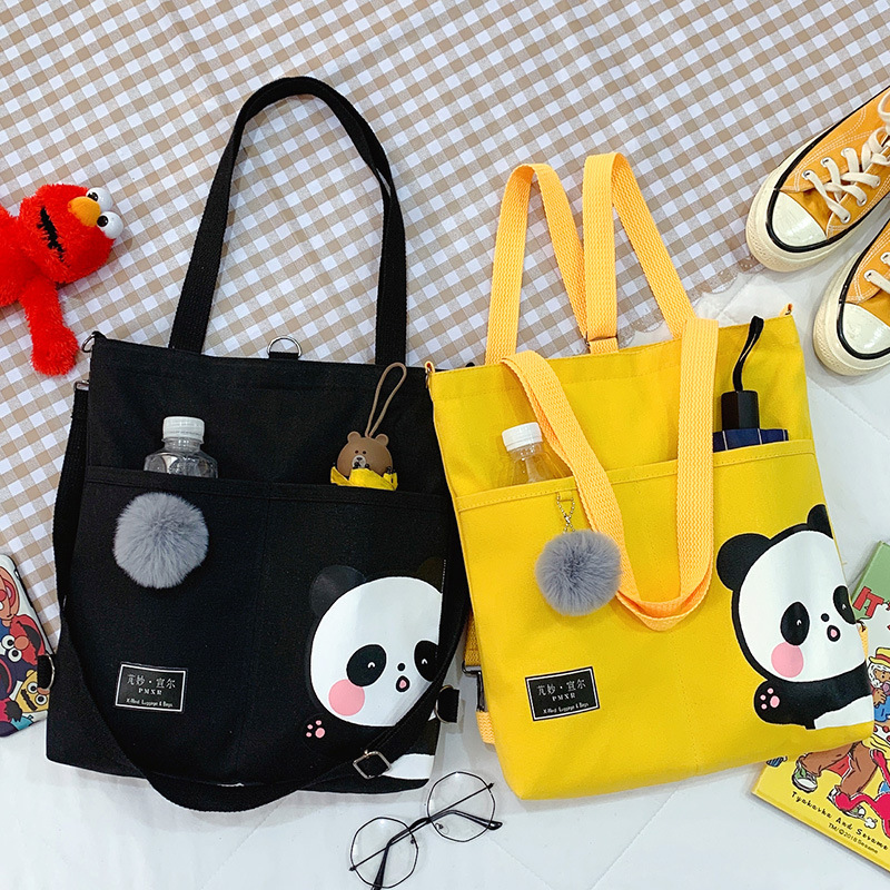 Canvas Bag Female 2021 New Trendy Cute Japanese Large Capacity Student Leisure Portable Crossbody Three-Use Women Bag