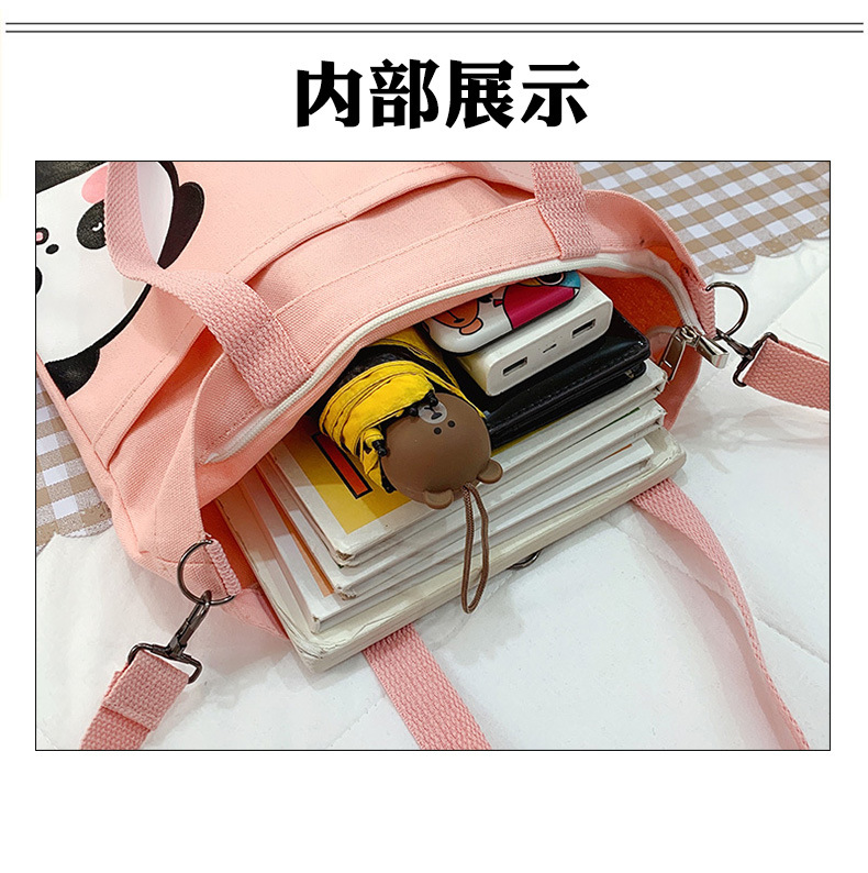 Canvas Bag Female 2021 New Trendy Cute Japanese Large Capacity Student Leisure Portable Crossbody Three-Use Women Bag