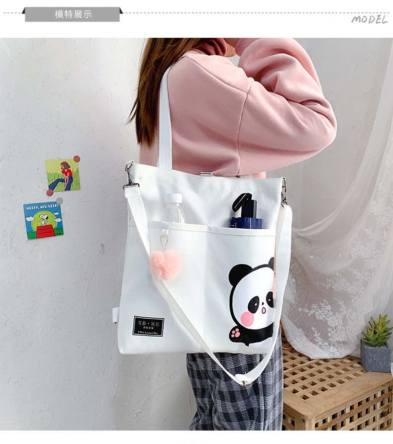 Canvas Bag Female 2021 New Trendy Cute Japanese Large Capacity Student Leisure Portable Crossbody Three-Use Women Bag