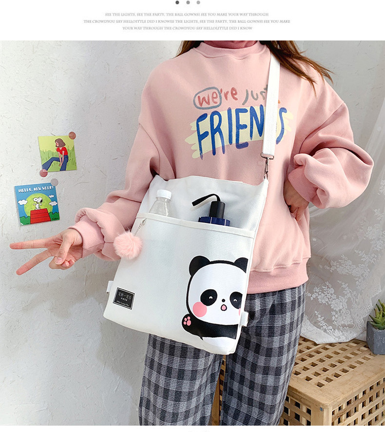 Canvas Bag Female 2021 New Trendy Cute Japanese Large Capacity Student Leisure Portable Crossbody Three-Use Women Bag