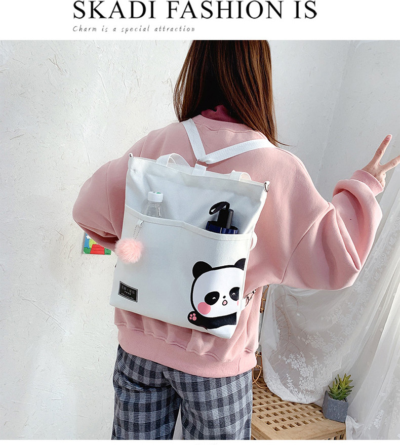 Canvas Bag Female 2021 New Trendy Cute Japanese Large Capacity Student Leisure Portable Crossbody Three-Use Women Bag