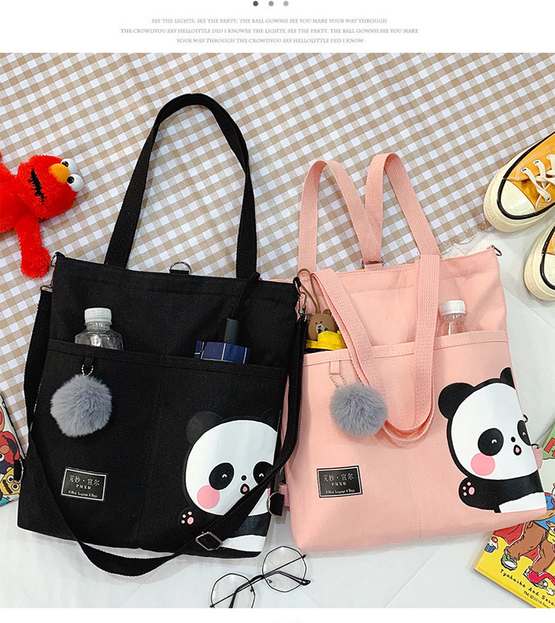 Canvas Bag Female 2021 New Trendy Cute Japanese Large Capacity Student Leisure Portable Crossbody Three-Use Women Bag