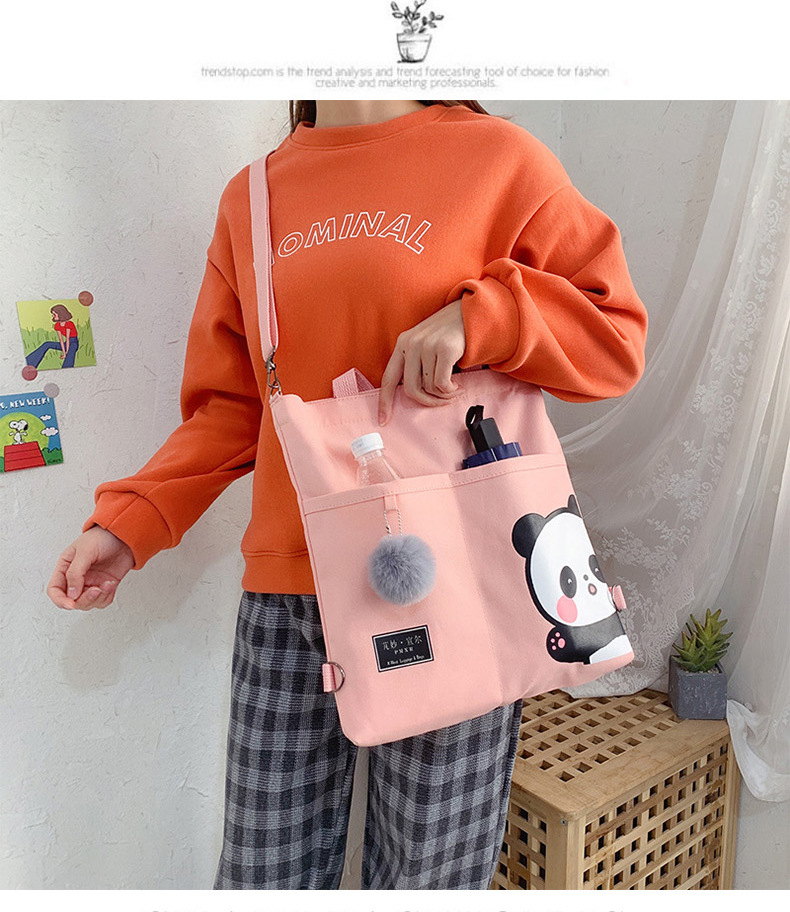 Canvas Bag Female 2021 New Trendy Cute Japanese Large Capacity Student Leisure Portable Crossbody Three-Use Women Bag