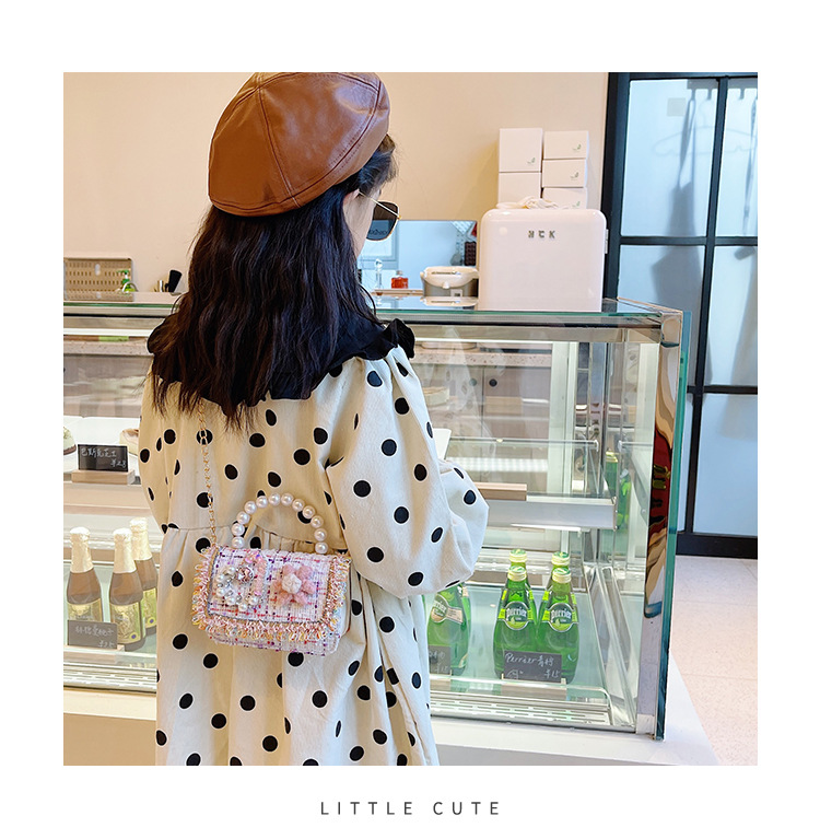 New Princess Bag Cute Little Girl Pearl Hand Bag Cartoon Decorative Crossbody Bag Children Coin Purse Shoulder Bag