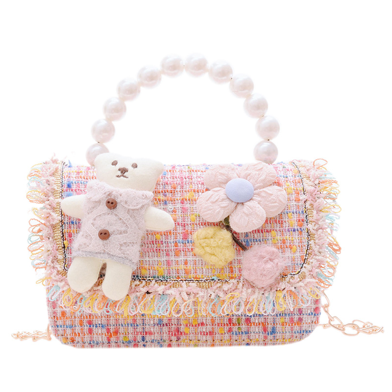 New Princess Bag Cute Little Girl Pearl Hand Bag Cartoon Decorative Crossbody Bag Children Coin Purse Shoulder Bag