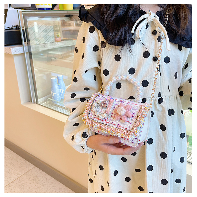 New Princess Bag Cute Little Girl Pearl Hand Bag Cartoon Decorative Crossbody Bag Children Coin Purse Shoulder Bag
