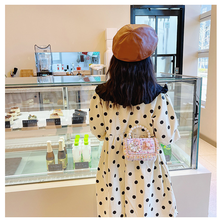 New Princess Bag Cute Little Girl Pearl Hand Bag Cartoon Decorative Crossbody Bag Children Coin Purse Shoulder Bag