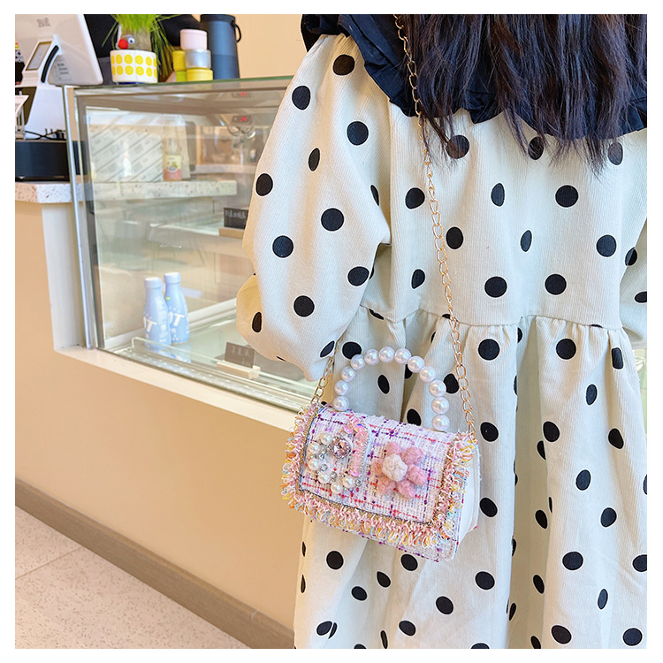 New Princess Bag Cute Little Girl Pearl Hand Bag Cartoon Decorative Crossbody Bag Children Coin Purse Shoulder Bag