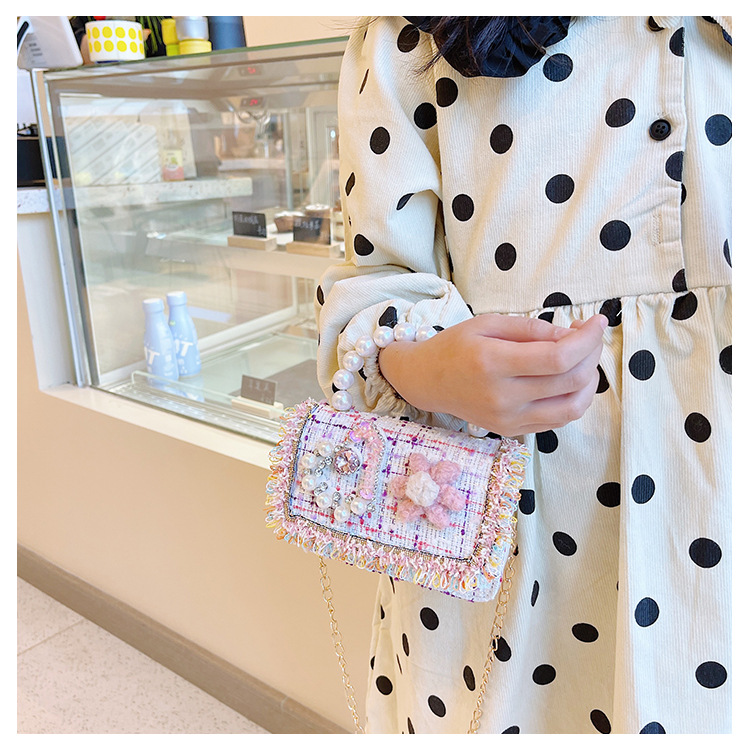 New Princess Bag Cute Little Girl Pearl Hand Bag Cartoon Decorative Crossbody Bag Children Coin Purse Shoulder Bag