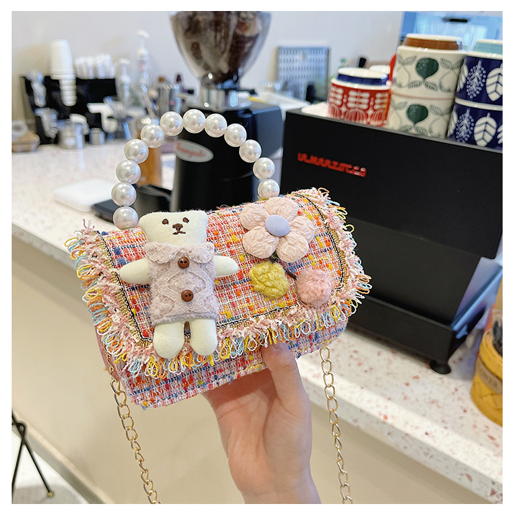 New Princess Bag Cute Little Girl Pearl Hand Bag Cartoon Decorative Crossbody Bag Children Coin Purse Shoulder Bag