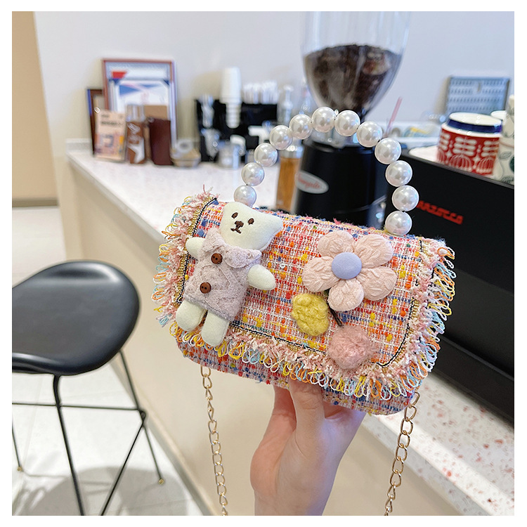 New Princess Bag Cute Little Girl Pearl Hand Bag Cartoon Decorative Crossbody Bag Children Coin Purse Shoulder Bag