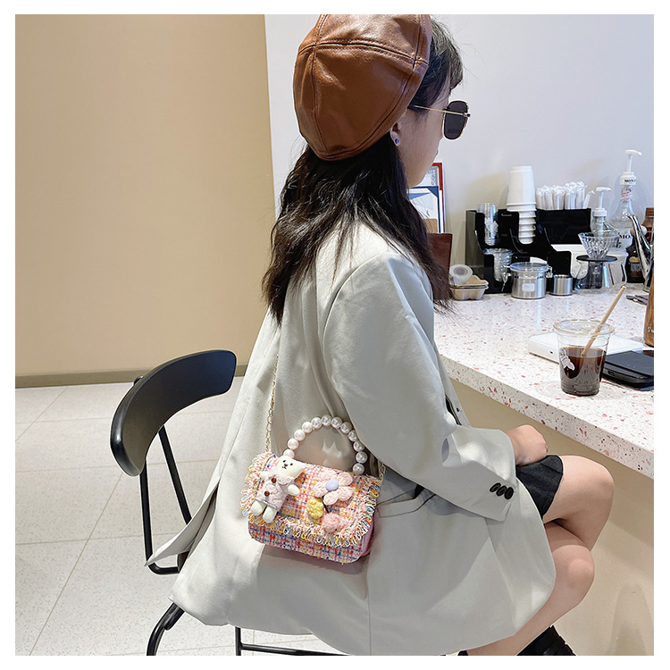New Princess Bag Cute Little Girl Pearl Hand Bag Cartoon Decorative Crossbody Bag Children Coin Purse Shoulder Bag