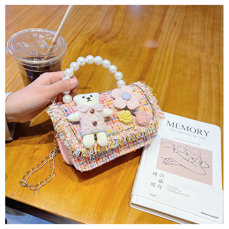 New Princess Bag Cute Little Girl Pearl Hand Bag Cartoon Decorative Crossbody Bag Children Coin Purse Shoulder Bag