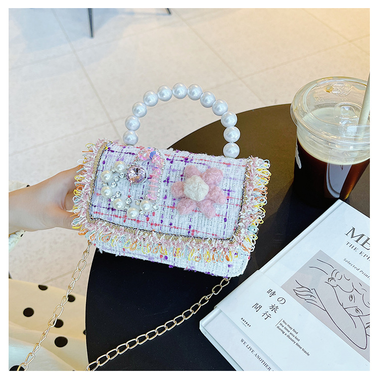 New Princess Bag Cute Little Girl Pearl Hand Bag Cartoon Decorative Crossbody Bag Children Coin Purse Shoulder Bag