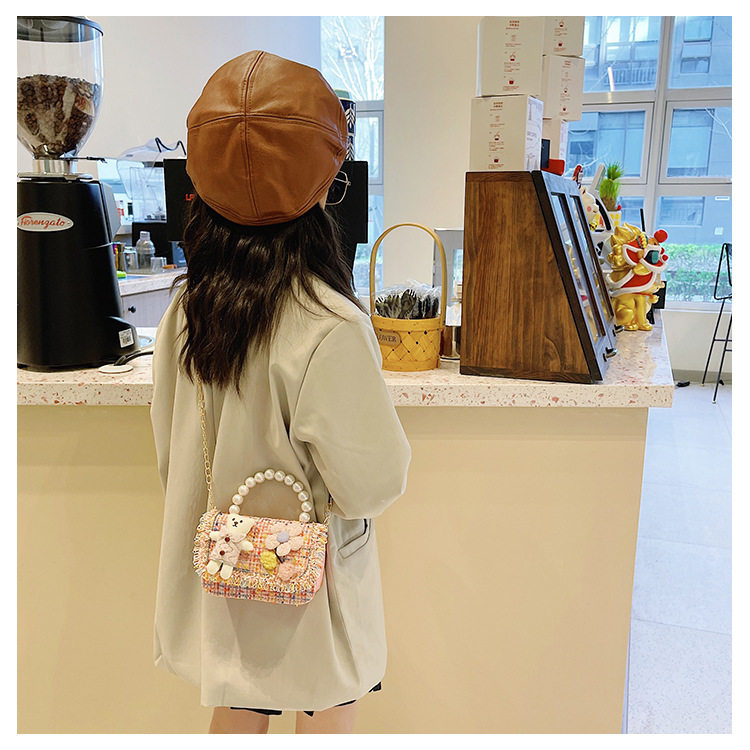 New Princess Bag Cute Little Girl Pearl Hand Bag Cartoon Decorative Crossbody Bag Children Coin Purse Shoulder Bag