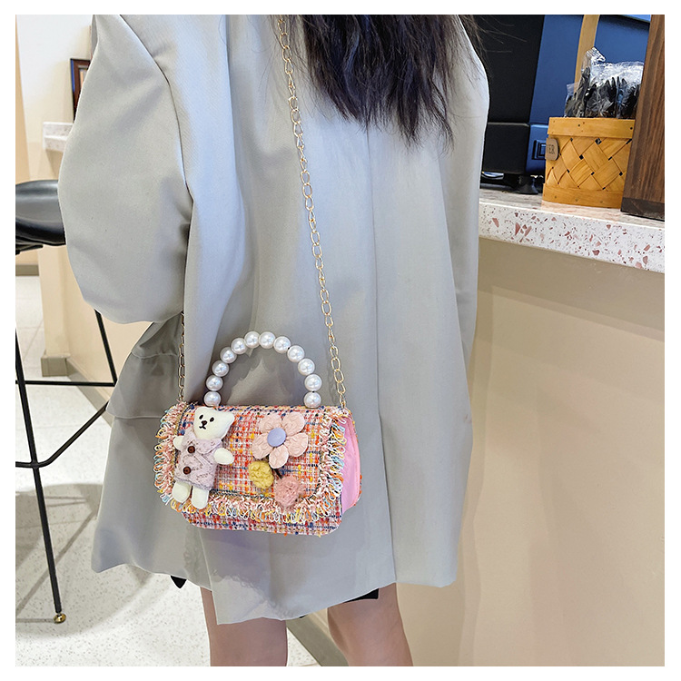 New Princess Bag Cute Little Girl Pearl Hand Bag Cartoon Decorative Crossbody Bag Children Coin Purse Shoulder Bag