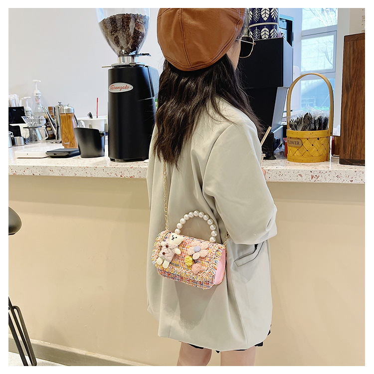 New Princess Bag Cute Little Girl Pearl Hand Bag Cartoon Decorative Crossbody Bag Children Coin Purse Shoulder Bag