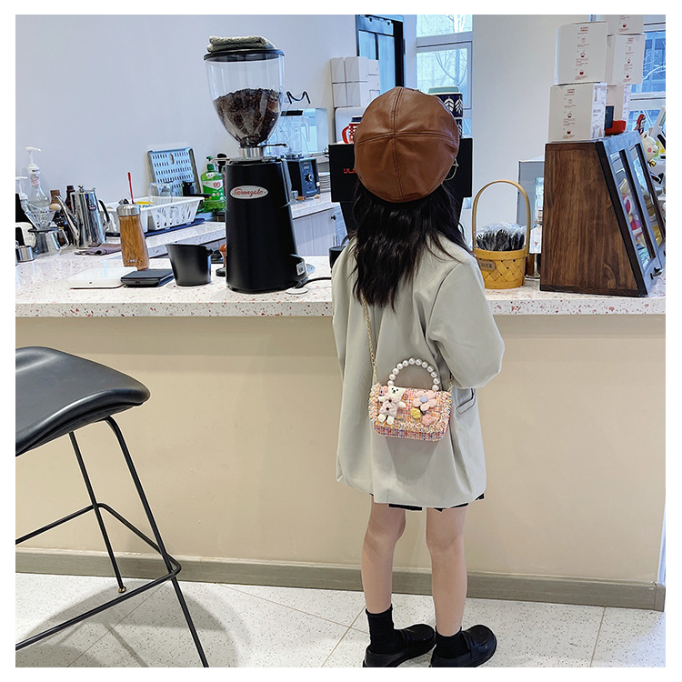New Princess Bag Cute Little Girl Pearl Hand Bag Cartoon Decorative Crossbody Bag Children Coin Purse Shoulder Bag
