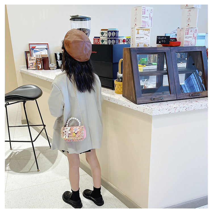 New Princess Bag Cute Little Girl Pearl Hand Bag Cartoon Decorative Crossbody Bag Children Coin Purse Shoulder Bag