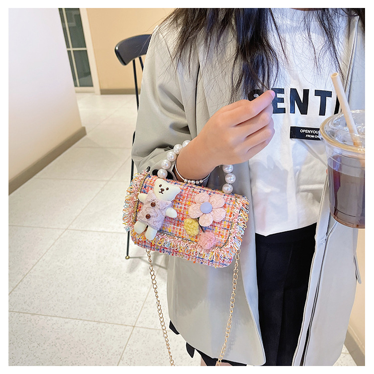 New Princess Bag Cute Little Girl Pearl Hand Bag Cartoon Decorative Crossbody Bag Children Coin Purse Shoulder Bag