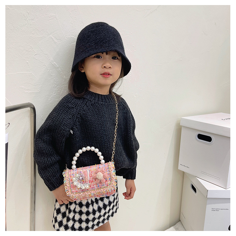 New Princess Bag Cute Little Girl Pearl Hand Bag Cartoon Decorative Crossbody Bag Children Coin Purse Shoulder Bag