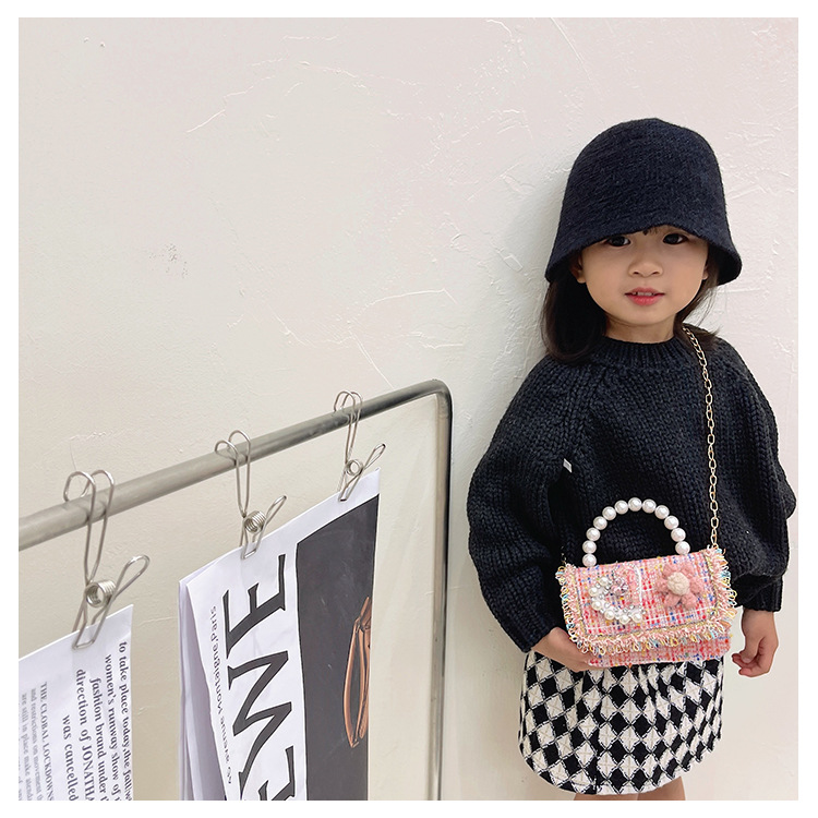 New Princess Bag Cute Little Girl Pearl Hand Bag Cartoon Decorative Crossbody Bag Children Coin Purse Shoulder Bag