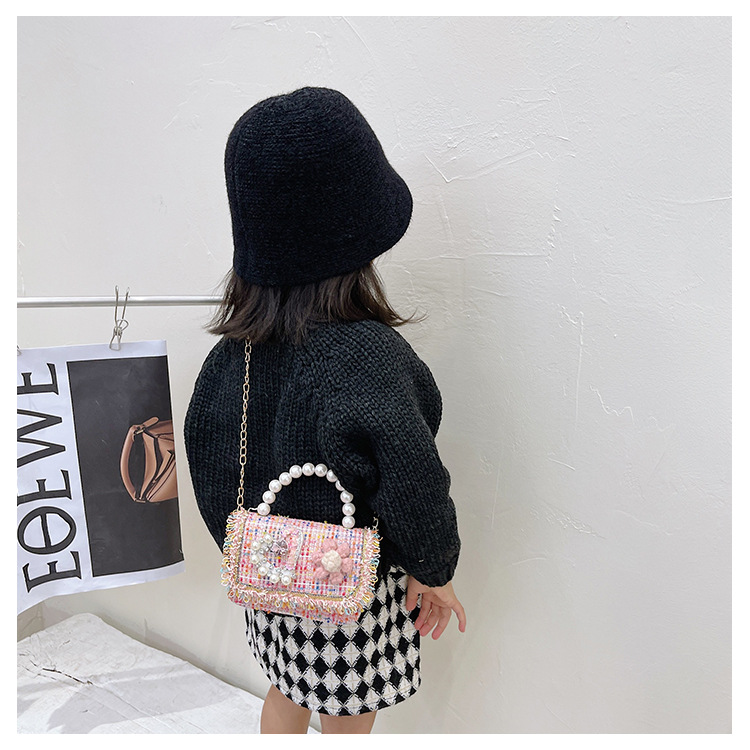New Princess Bag Cute Little Girl Pearl Hand Bag Cartoon Decorative Crossbody Bag Children Coin Purse Shoulder Bag