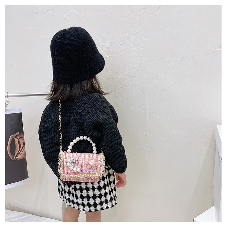 New Princess Bag Cute Little Girl Pearl Hand Bag Cartoon Decorative Crossbody Bag Children Coin Purse Shoulder Bag