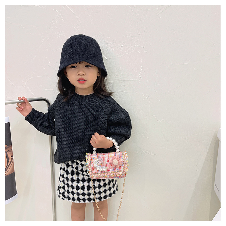 New Princess Bag Cute Little Girl Pearl Hand Bag Cartoon Decorative Crossbody Bag Children Coin Purse Shoulder Bag