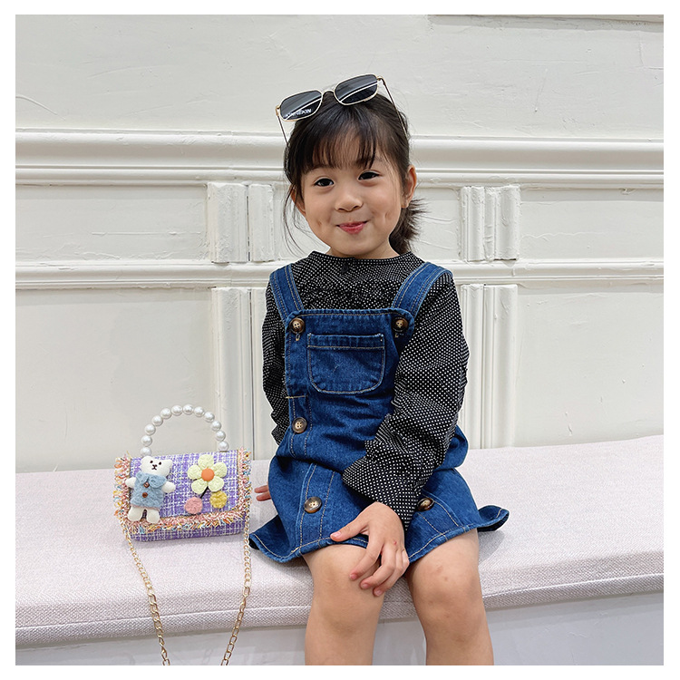 New Princess Bag Cute Little Girl Pearl Hand Bag Cartoon Decorative Crossbody Bag Children Coin Purse Shoulder Bag