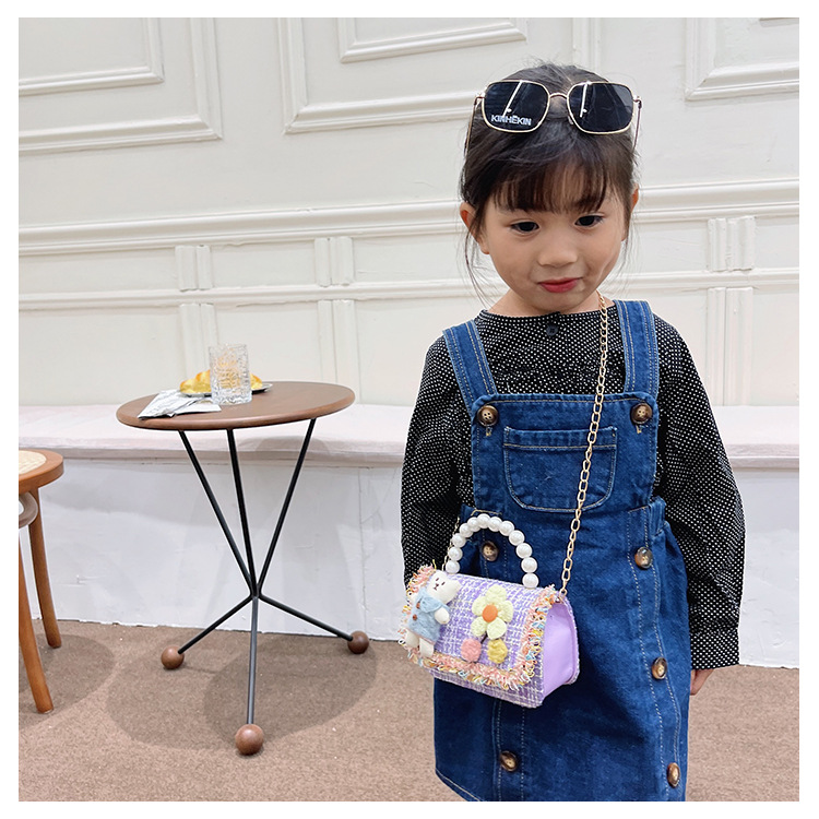 New Princess Bag Cute Little Girl Pearl Hand Bag Cartoon Decorative Crossbody Bag Children Coin Purse Shoulder Bag