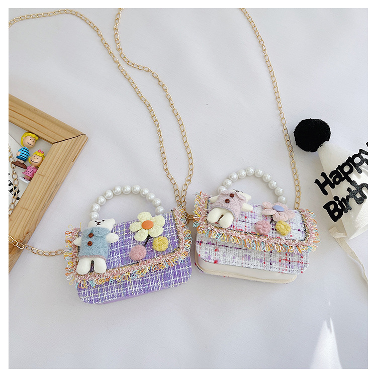 New Princess Bag Cute Little Girl Pearl Hand Bag Cartoon Decorative Crossbody Bag Children Coin Purse Shoulder Bag