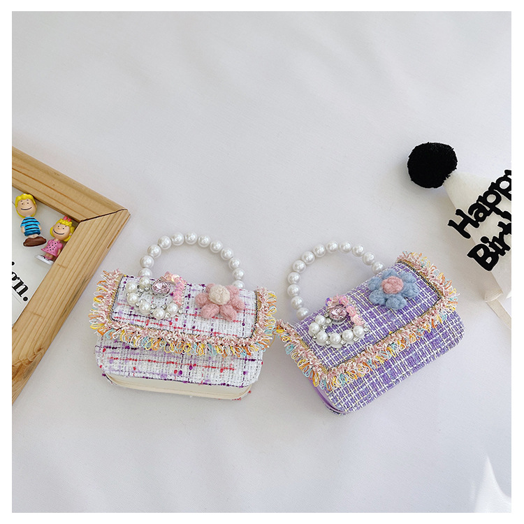 New Princess Bag Cute Little Girl Pearl Hand Bag Cartoon Decorative Crossbody Bag Children Coin Purse Shoulder Bag