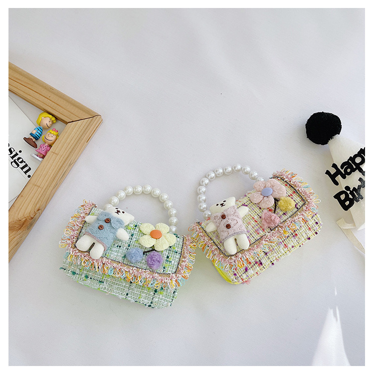 New Princess Bag Cute Little Girl Pearl Hand Bag Cartoon Decorative Crossbody Bag Children Coin Purse Shoulder Bag