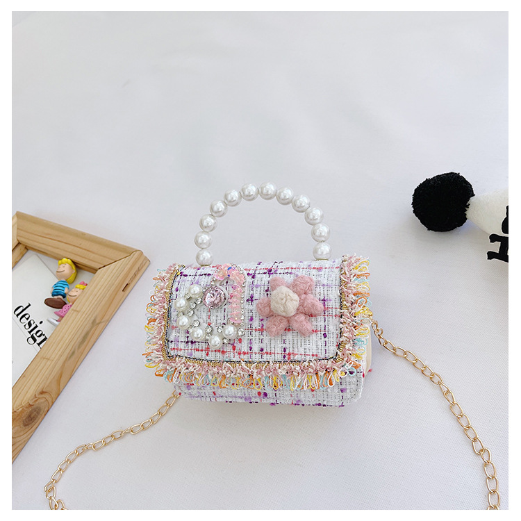 New Princess Bag Cute Little Girl Pearl Hand Bag Cartoon Decorative Crossbody Bag Children Coin Purse Shoulder Bag