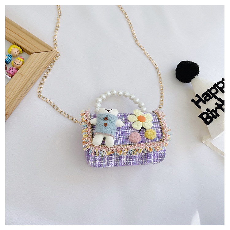 New Princess Bag Cute Little Girl Pearl Hand Bag Cartoon Decorative Crossbody Bag Children Coin Purse Shoulder Bag