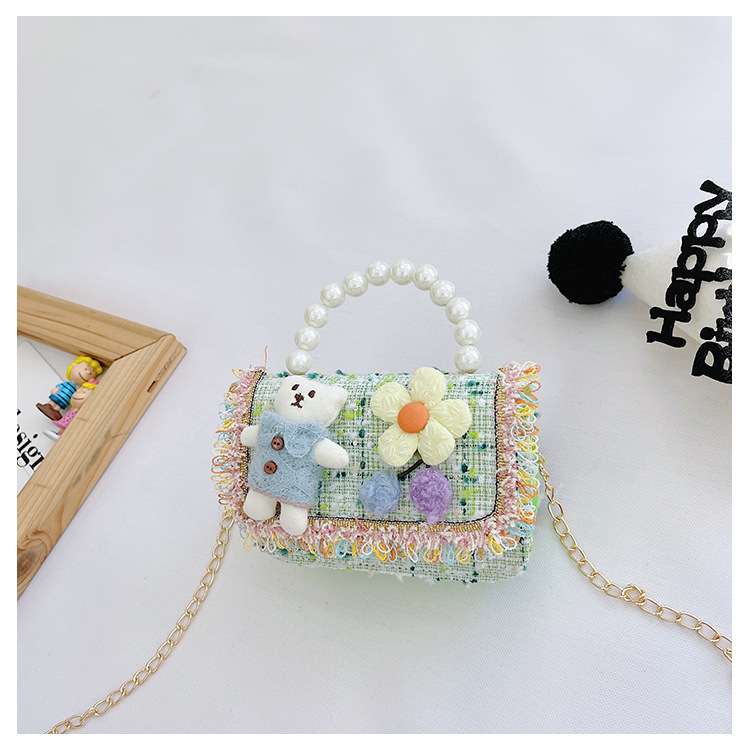New Princess Bag Cute Little Girl Pearl Hand Bag Cartoon Decorative Crossbody Bag Children Coin Purse Shoulder Bag
