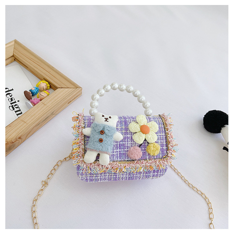New Princess Bag Cute Little Girl Pearl Hand Bag Cartoon Decorative Crossbody Bag Children Coin Purse Shoulder Bag