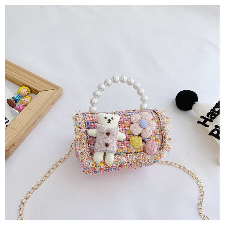 New Princess Bag Cute Little Girl Pearl Hand Bag Cartoon Decorative Crossbody Bag Children Coin Purse Shoulder Bag