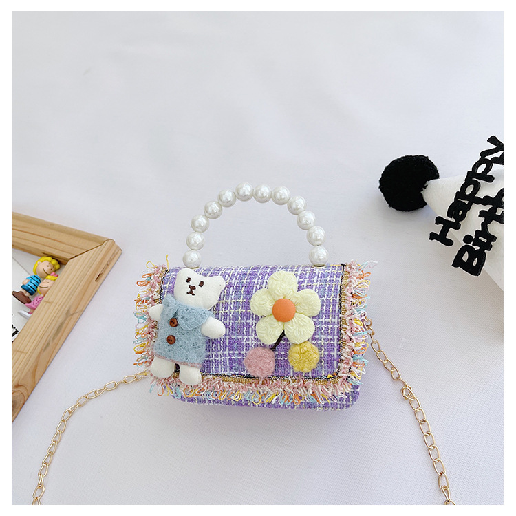 New Princess Bag Cute Little Girl Pearl Hand Bag Cartoon Decorative Crossbody Bag Children Coin Purse Shoulder Bag