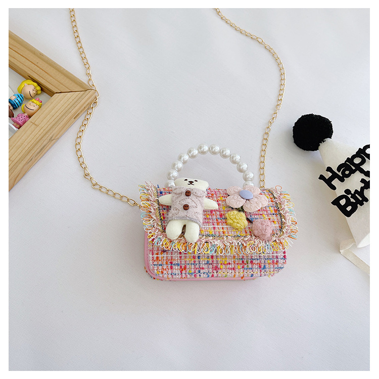New Princess Bag Cute Little Girl Pearl Hand Bag Cartoon Decorative Crossbody Bag Children Coin Purse Shoulder Bag