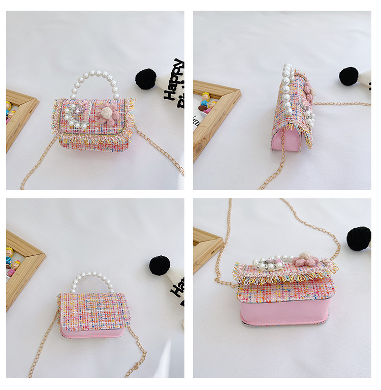 New Princess Bag Cute Little Girl Pearl Hand Bag Cartoon Decorative Crossbody Bag Children Coin Purse Shoulder Bag