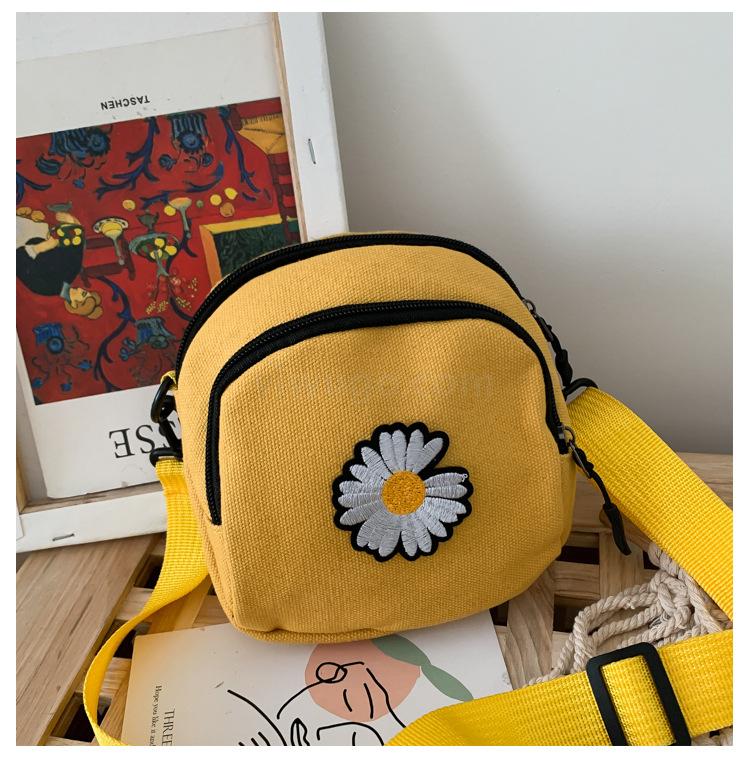 Women&#039;s Summer New Canvas Mobile Phone Bag Korean Casual Little Daisy Shoulder Messenger Bag Coin Purse Crossbody Satchel