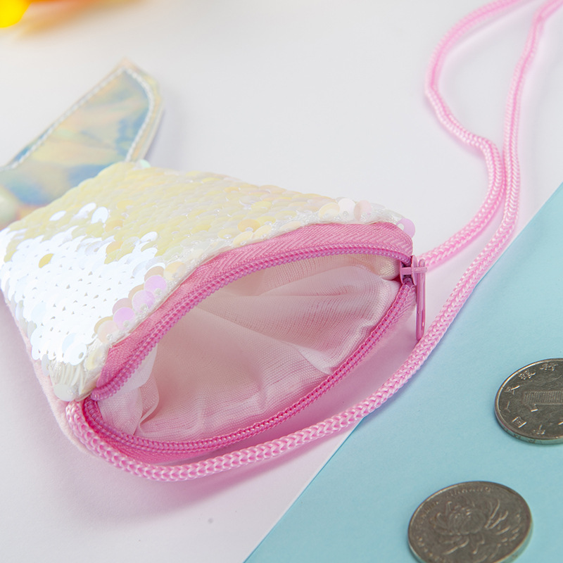CrossBorder Hot Mermaid Tail Sequined Lanyard Coin Purse Children&#039;s CrossBody Long Rope Coin Bag Small Wallet Whole