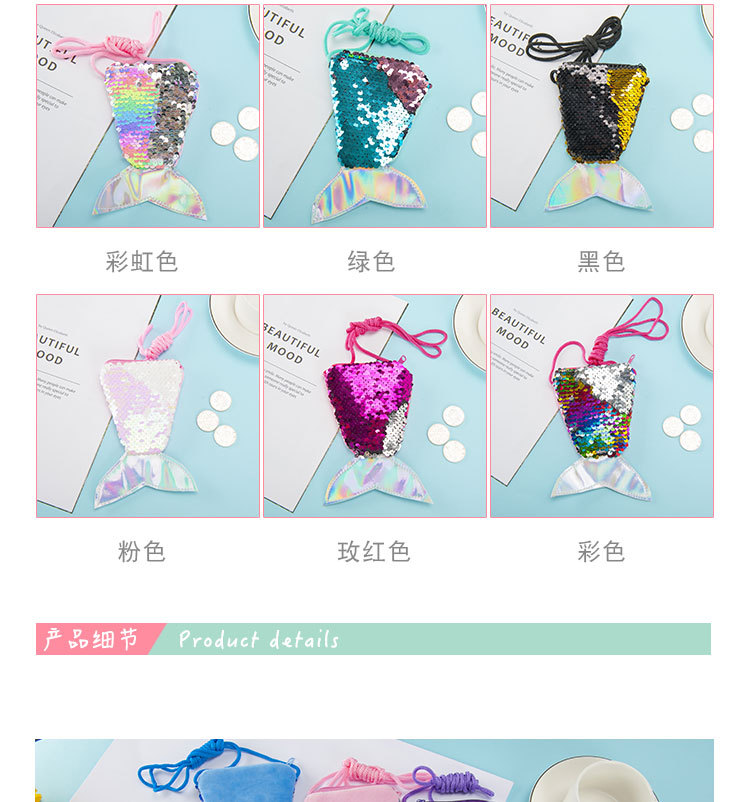 CrossBorder Hot Mermaid Tail Sequined Lanyard Coin Purse Children's CrossBody Long Rope Coin Bag Small Wallet Whole